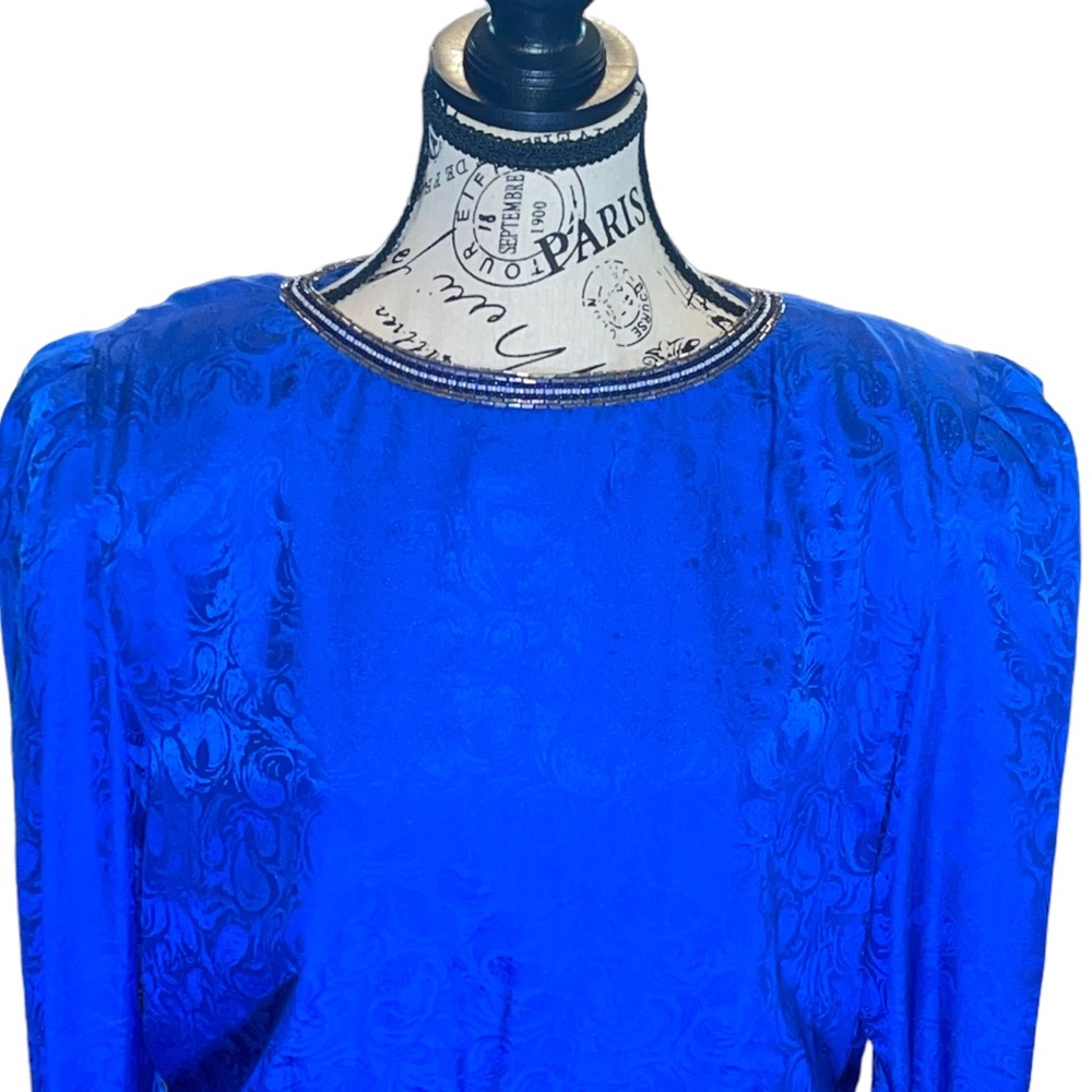 Vintage 80’s D’ore 100% Silk Dress Beautiful Jewels & Beading Women’s Size 14 - Picture 8 of 12
